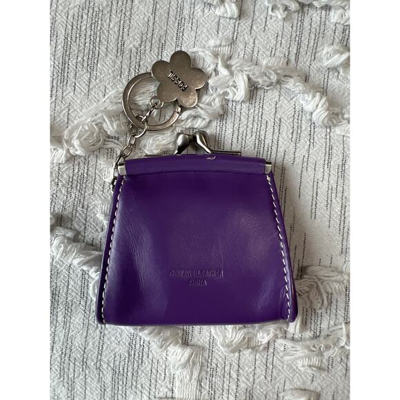 Vintage Fossil Purple Keychain Coin Purse Leather - Picture 3 of 6